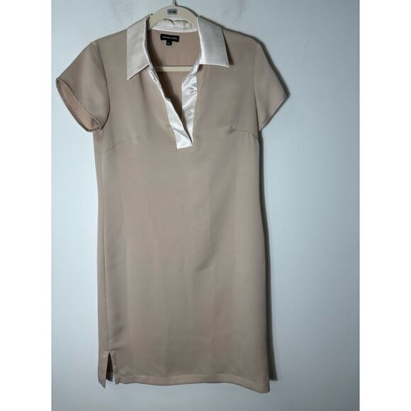 Amanda Maria Beige Cap Sleeve Collared Midi Dress Sz S - Picture 1 of 2